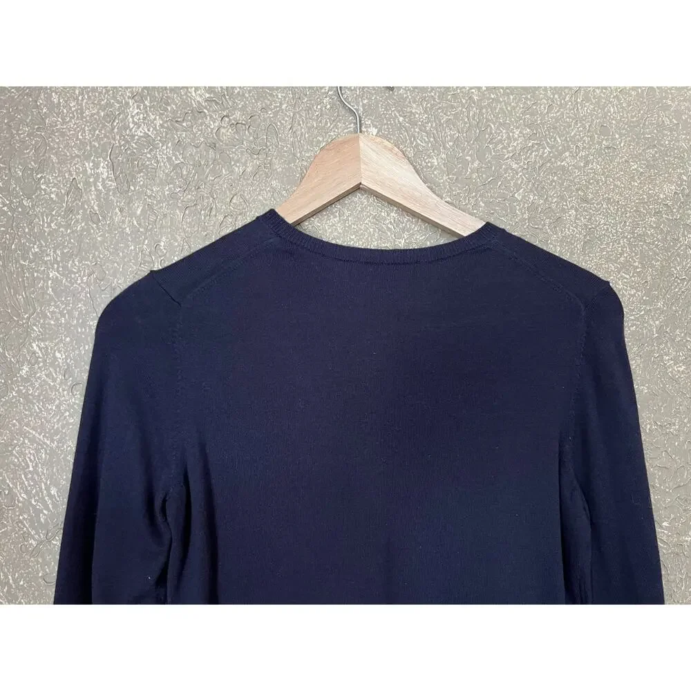 Ann Taylor Navy Blue Long Sleeve Button Front Cardigan Cotton Blend Size Medium - Picture 5 of 9